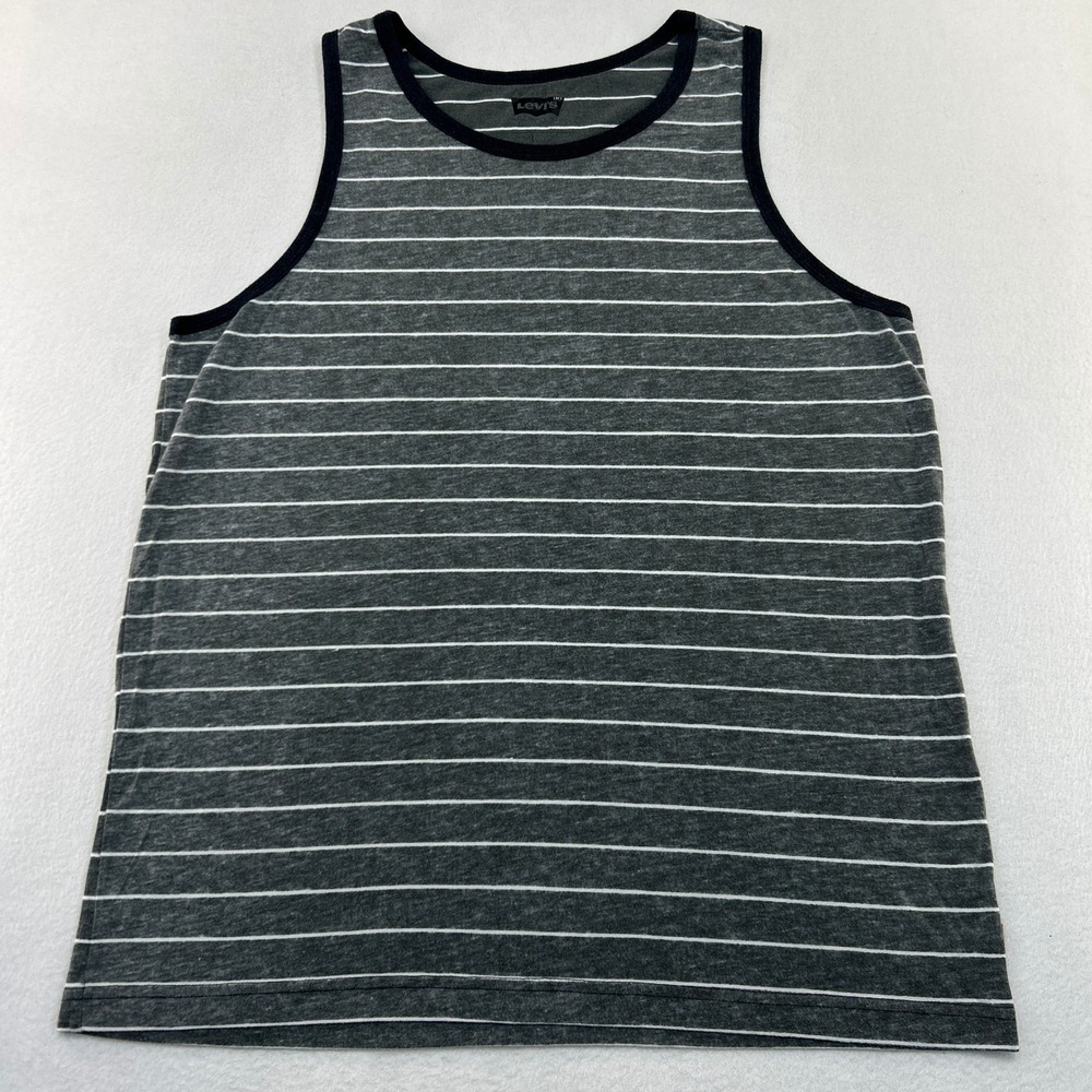 Levis Mens Striped Tank Top Gray White Sleeveless Ringer Shirt Large L 117500